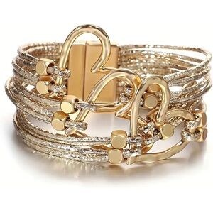 Wrap Bracelet Gold Multi-Strand Heart Detail